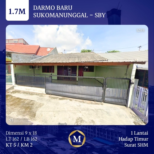 Dijual Rumah 1 Lantai Darmo Baru Surabaya 1.7M SHM Hadap Timur