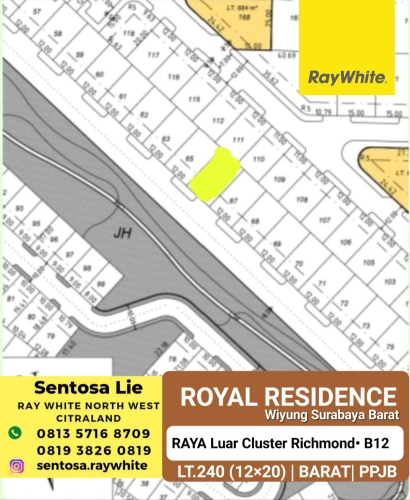 Dijual Tanah Kavling Royal Residence Richmond  B12 RAYA Luar Cluster SPESIAL Row Jalan 4 Mobil LUAS