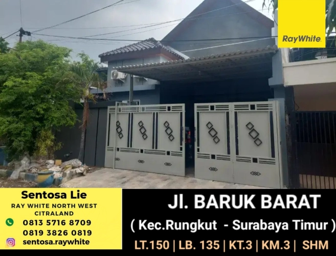 Dijual Rumah Baru Jl. Baruk Barat - Kedung Baruk - Rungkut - Surabaya Timur - Baru 1 Lantai Plus Ruang Kantor dan Gudang Siap Huni