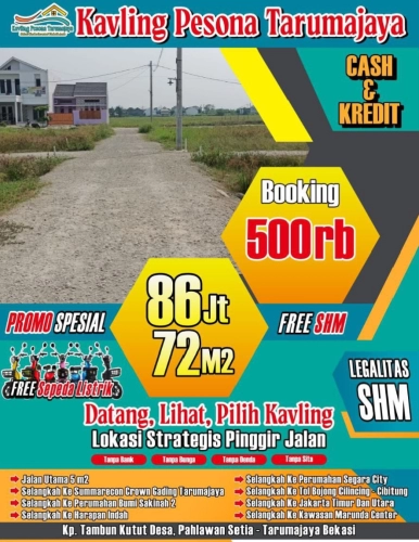 Tanah dijual di samudrajaya, tarumajaya, kabupaten bekasi, jawa barat