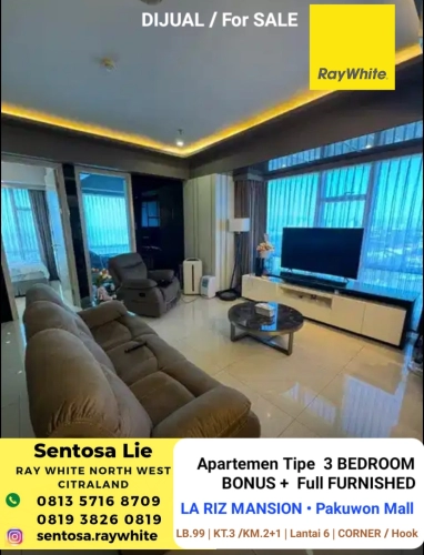 Disewakan Apartemen La Riz Mansion Pakuwon Mall Tipe 3 Bedroom Full Furnished Modern Mewah