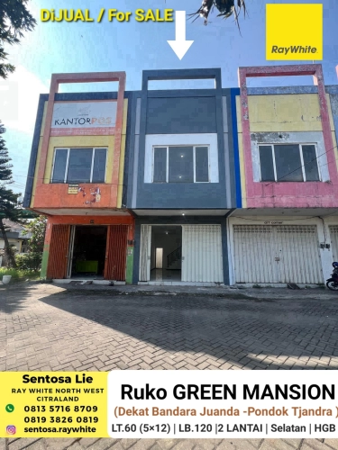 Murah Rp.800 Jutaan Dijual Ruko Green Mansion Tambak Rejo Dekat Akses Tol Tambak Sumur, Pondok Tjandra, Bandara Juanda